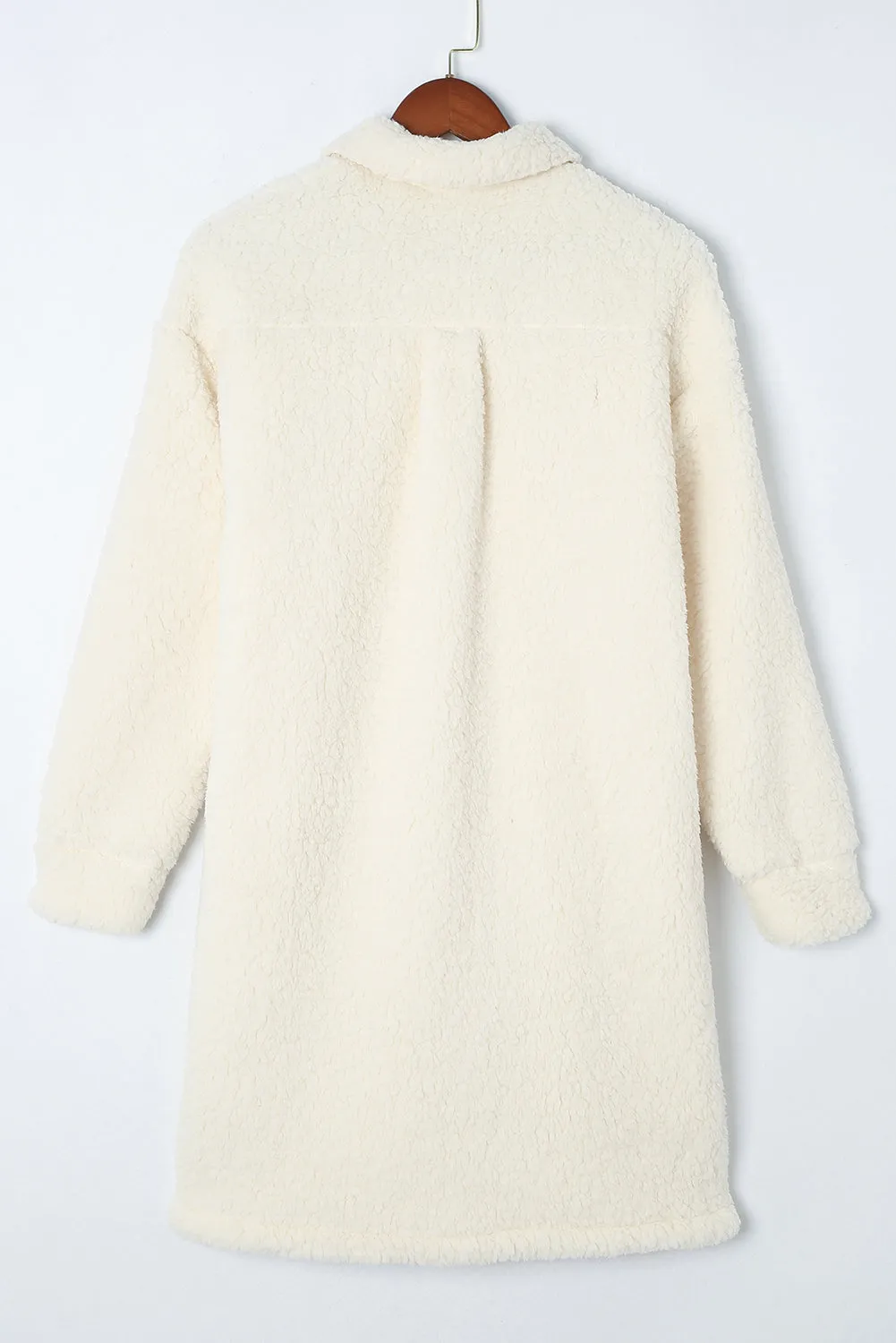 Beige Contrast Flap Pocket Single Breasted Teddy Coat