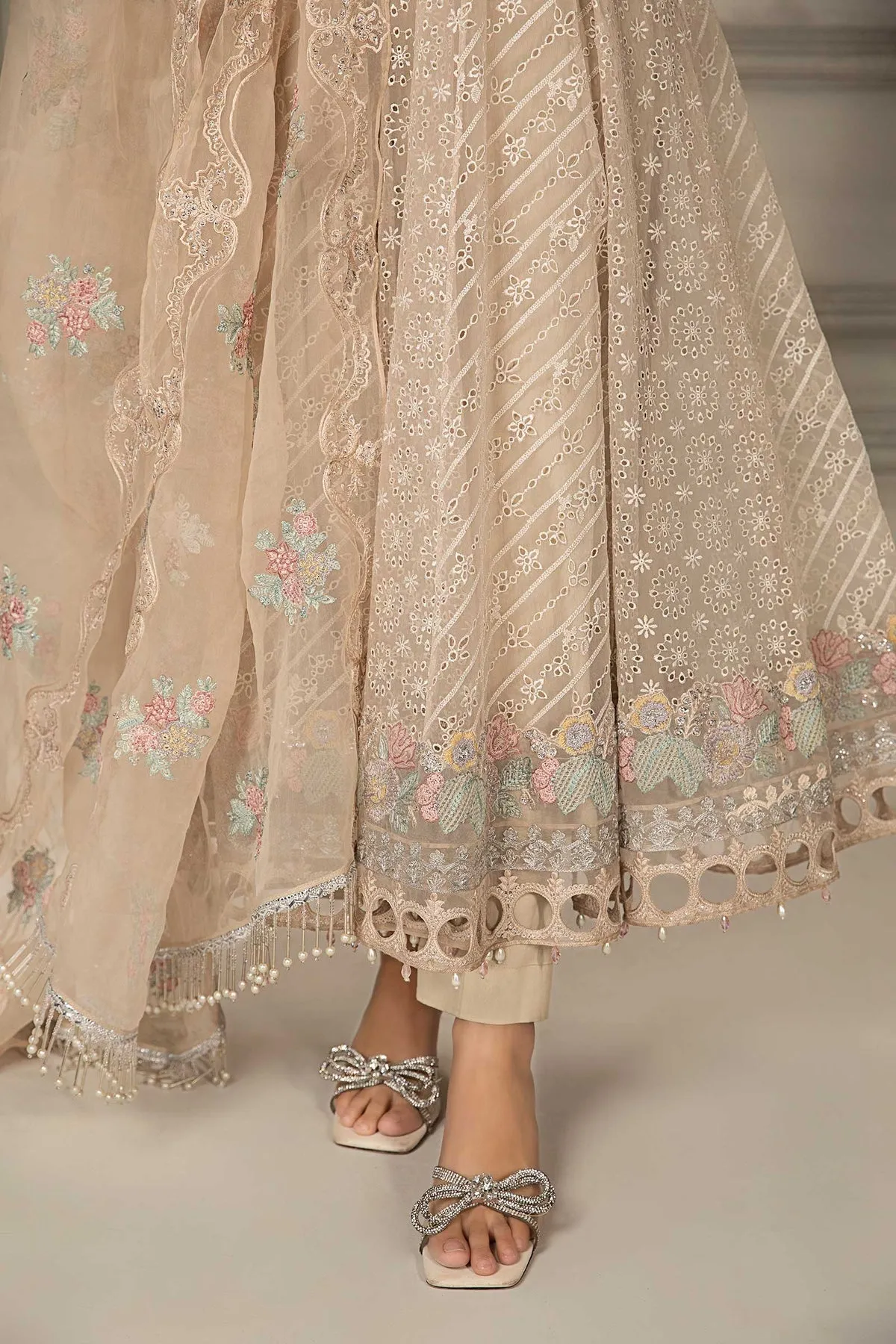 Beige Shade Designer Pakistani Party Dress Maria B Luxury Formal