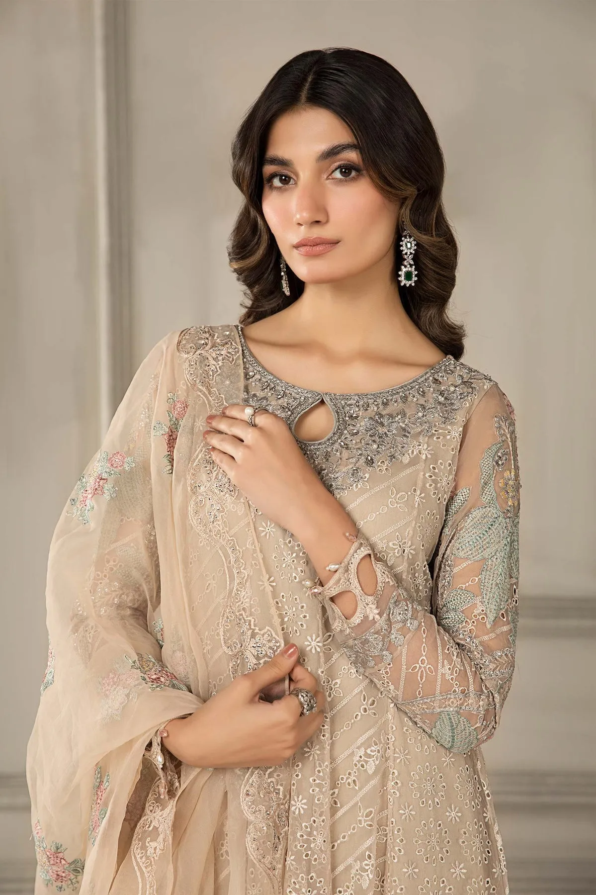 Beige Shade Designer Pakistani Party Dress Maria B Luxury Formal