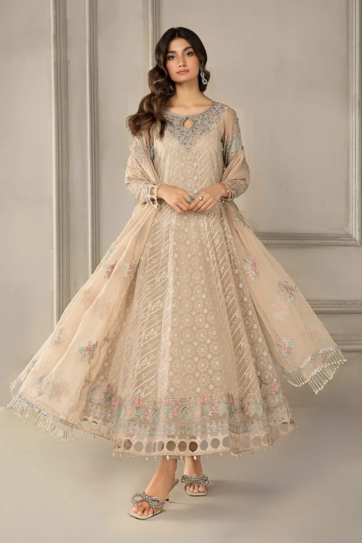Beige Shade Designer Pakistani Party Dress Maria B Luxury Formal