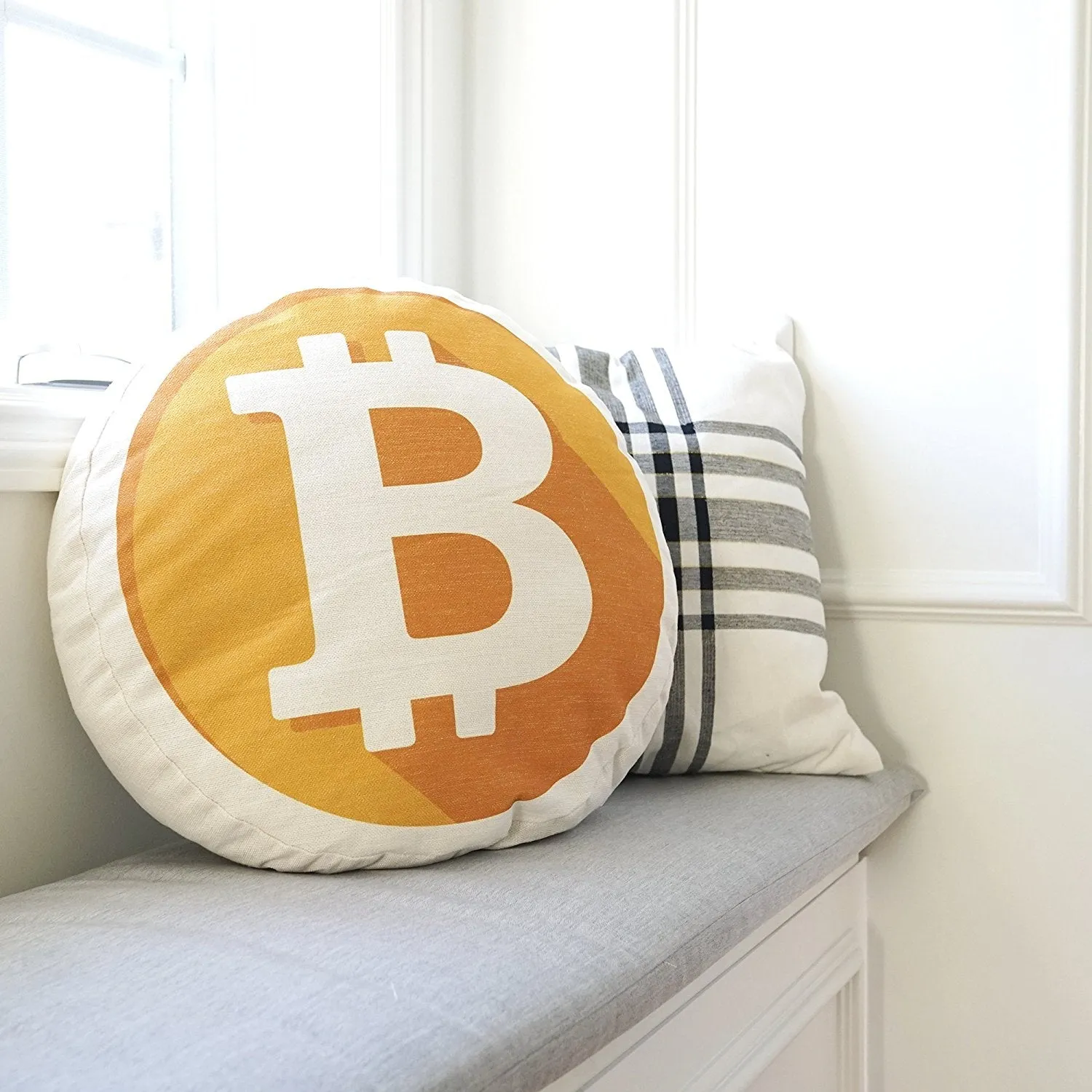 Bitcoin Decorative Throw Pillow Mining Your Own Business Soft Round Bed Pillow