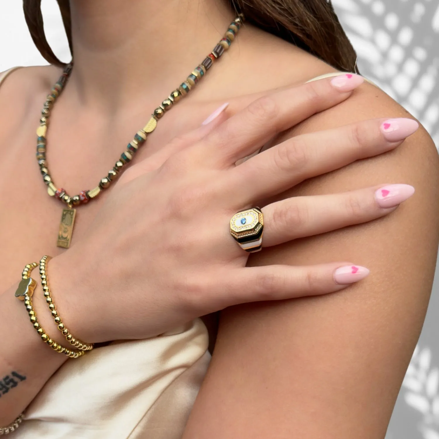 Black & White Enamel Diamond Gold Statement Ring