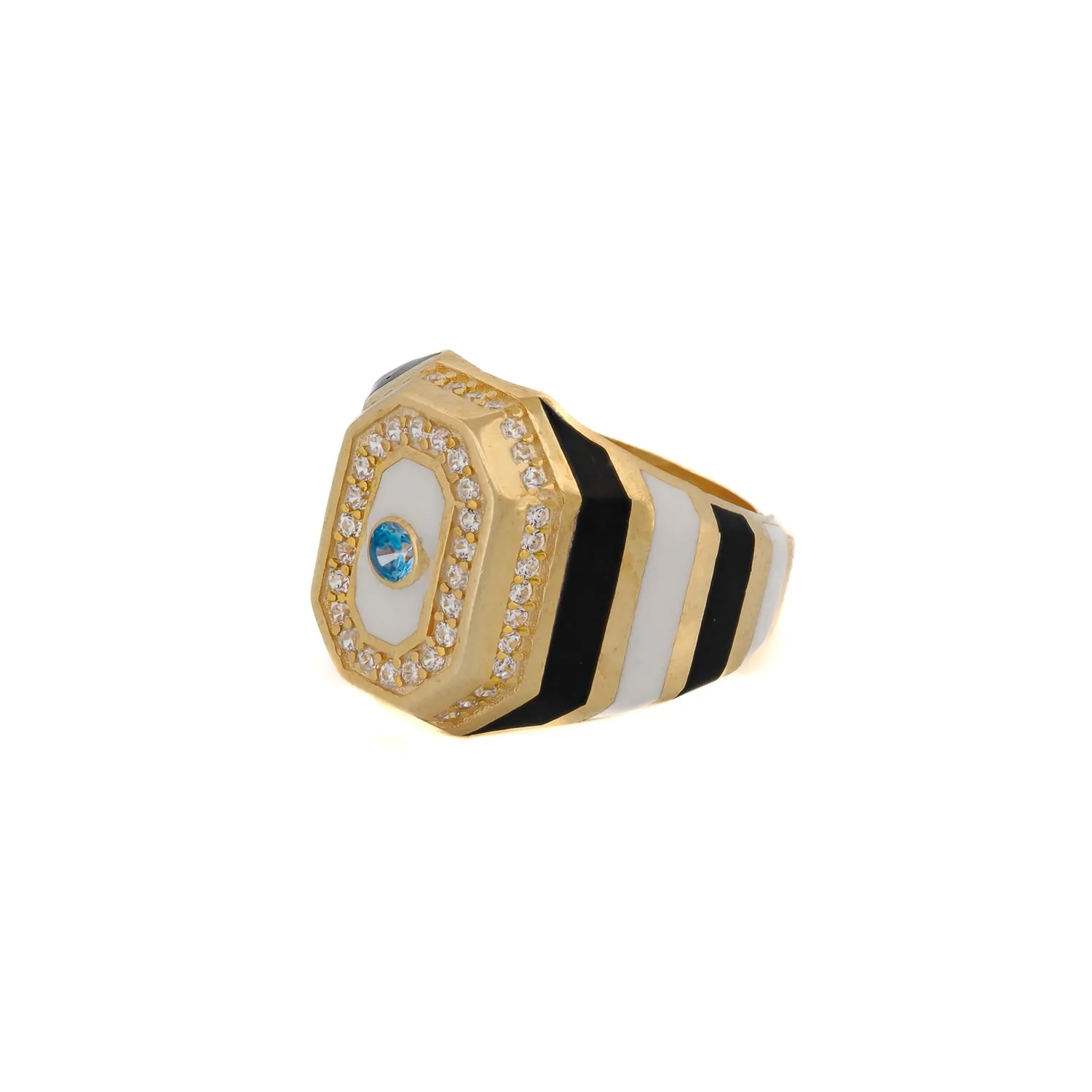 Black & White Enamel Diamond Gold Statement Ring