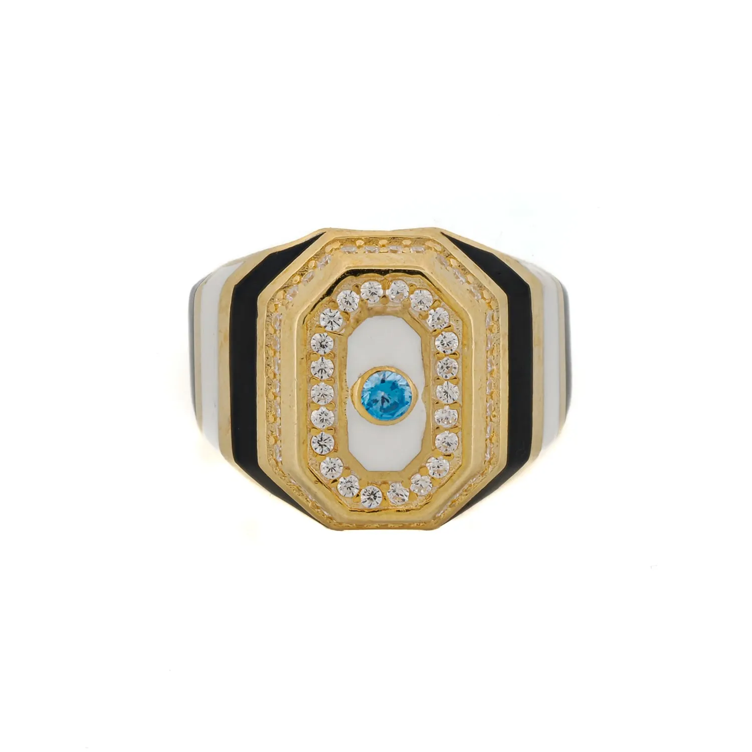 Black & White Enamel Diamond Gold Statement Ring