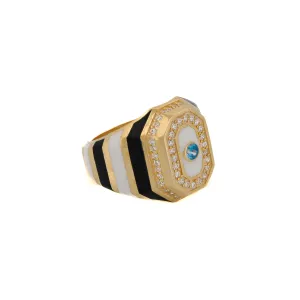 Black & White Enamel Diamond Gold Statement Ring