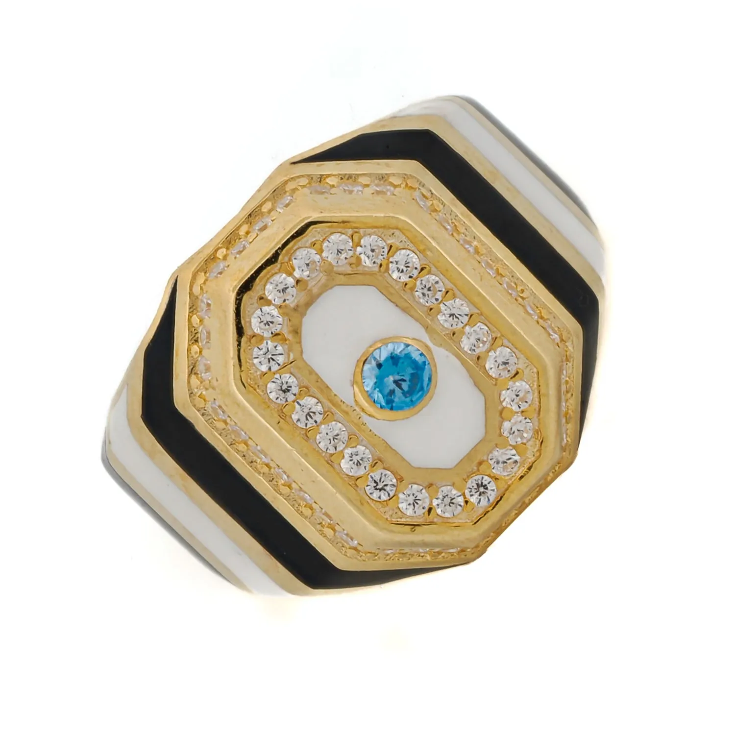 Black & White Enamel Diamond Gold Statement Ring