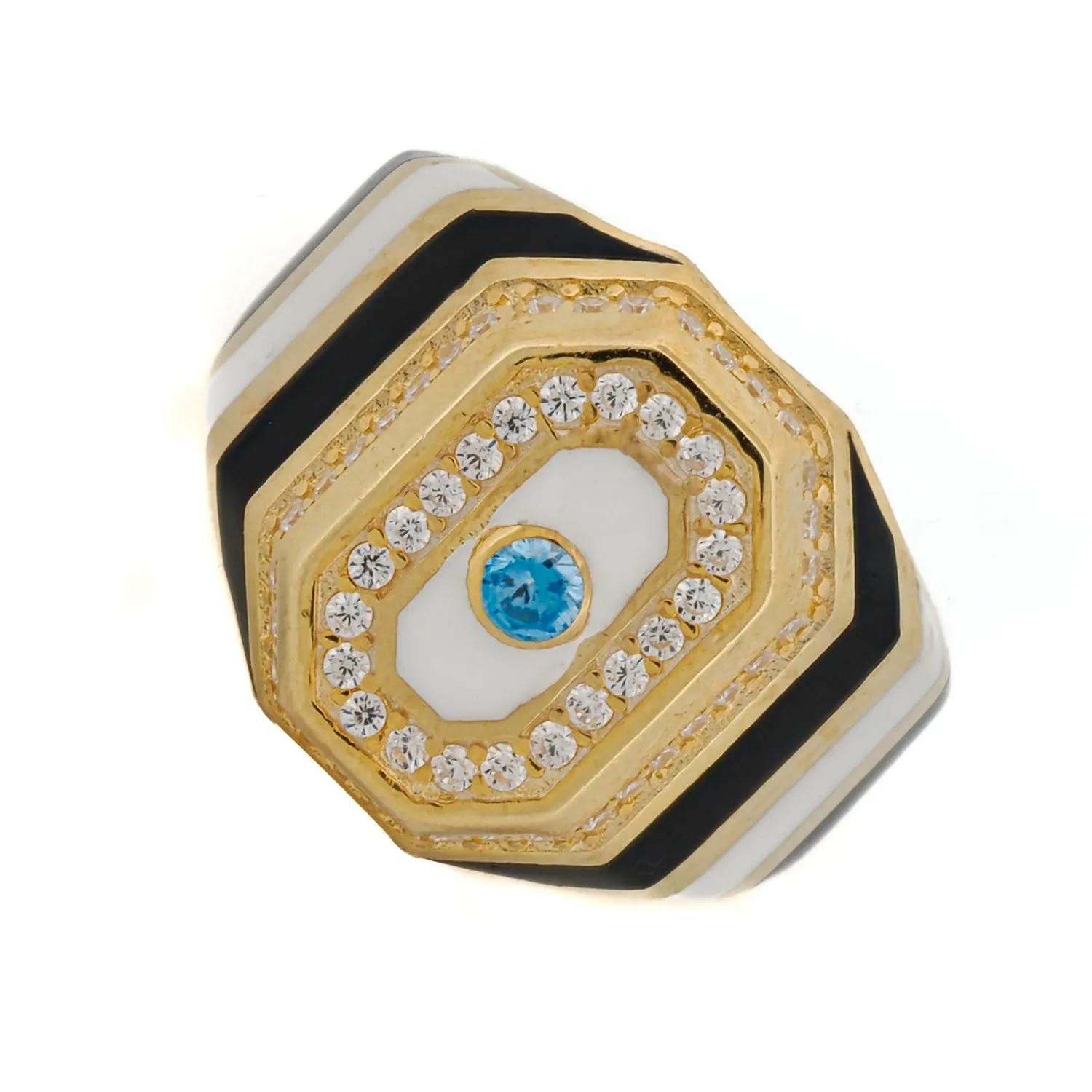 Black & White Enamel Diamond Gold Statement Ring