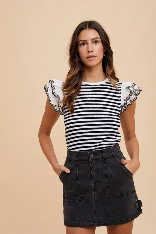 Black Cargo Denim Mini Skirt
