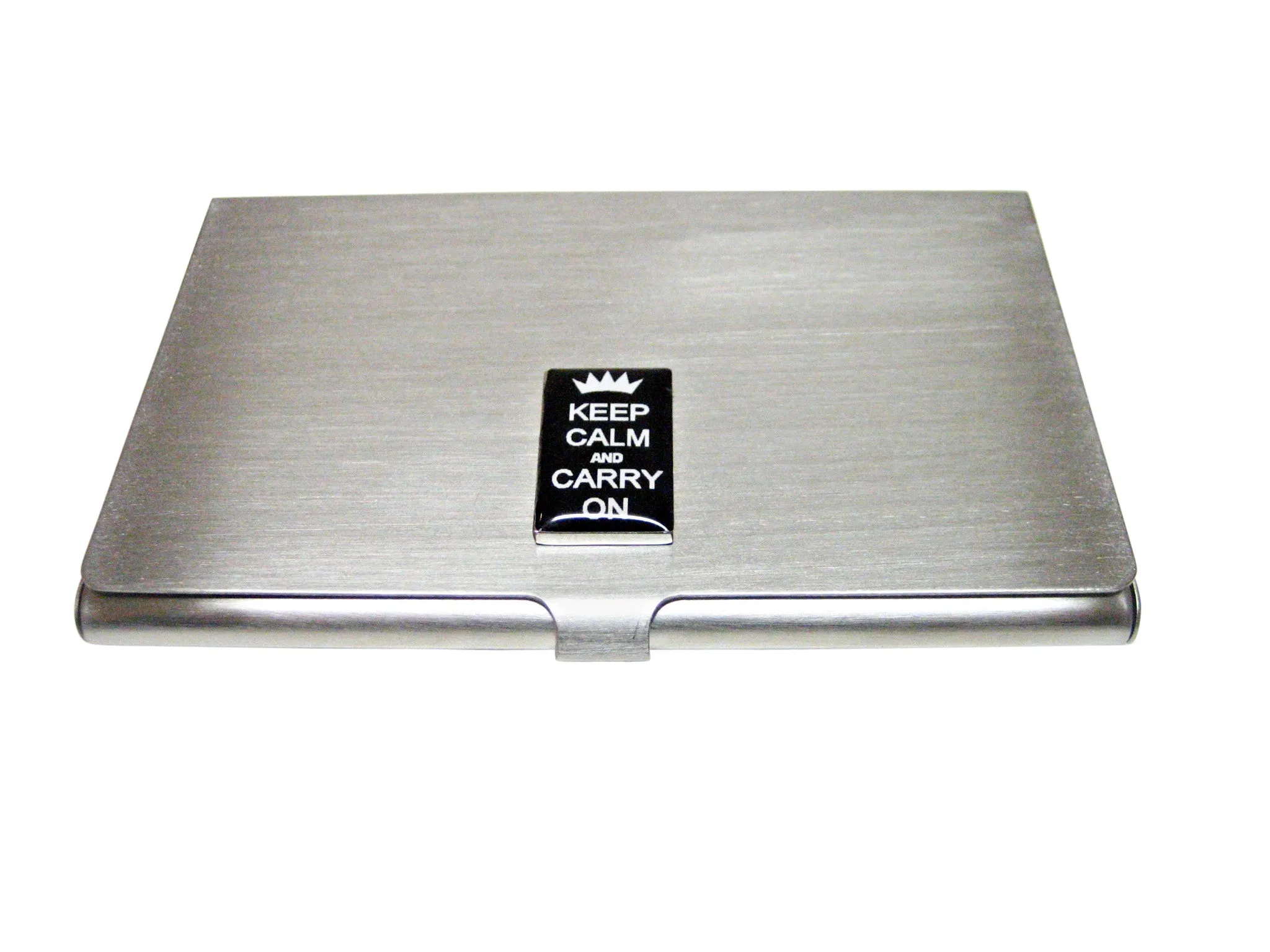 Black Keep Calm and Carry On Business Card Holder