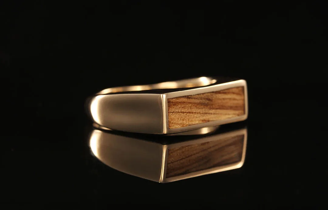 BLACK LIMBA WOOD MENS 14K YELLOW GOLD SIGNET RING