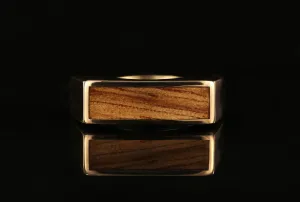 BLACK LIMBA WOOD MENS 14K YELLOW GOLD SIGNET RING