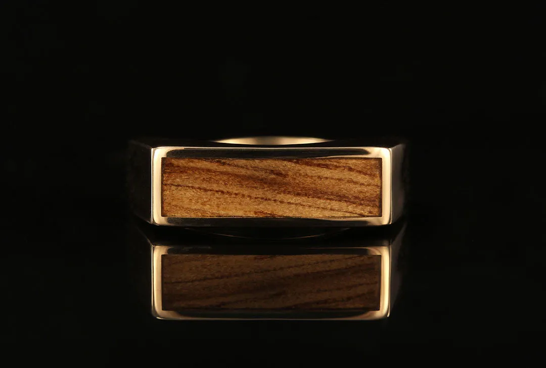 BLACK LIMBA WOOD MENS 14K YELLOW GOLD SIGNET RING