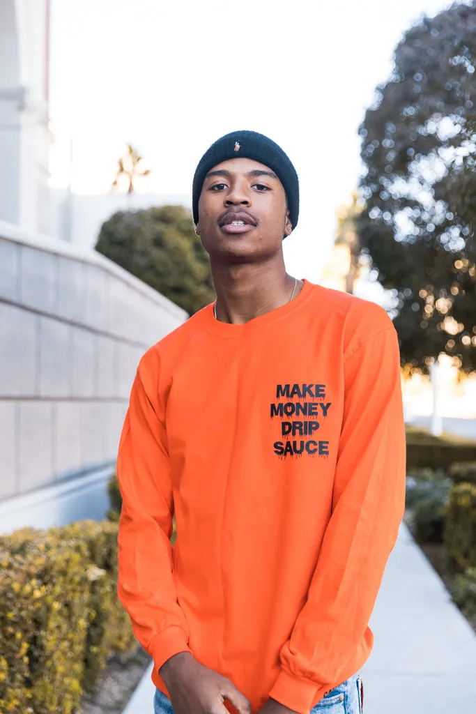 Black Make Money Drip Sauce | Orange Long Sleeve Tee