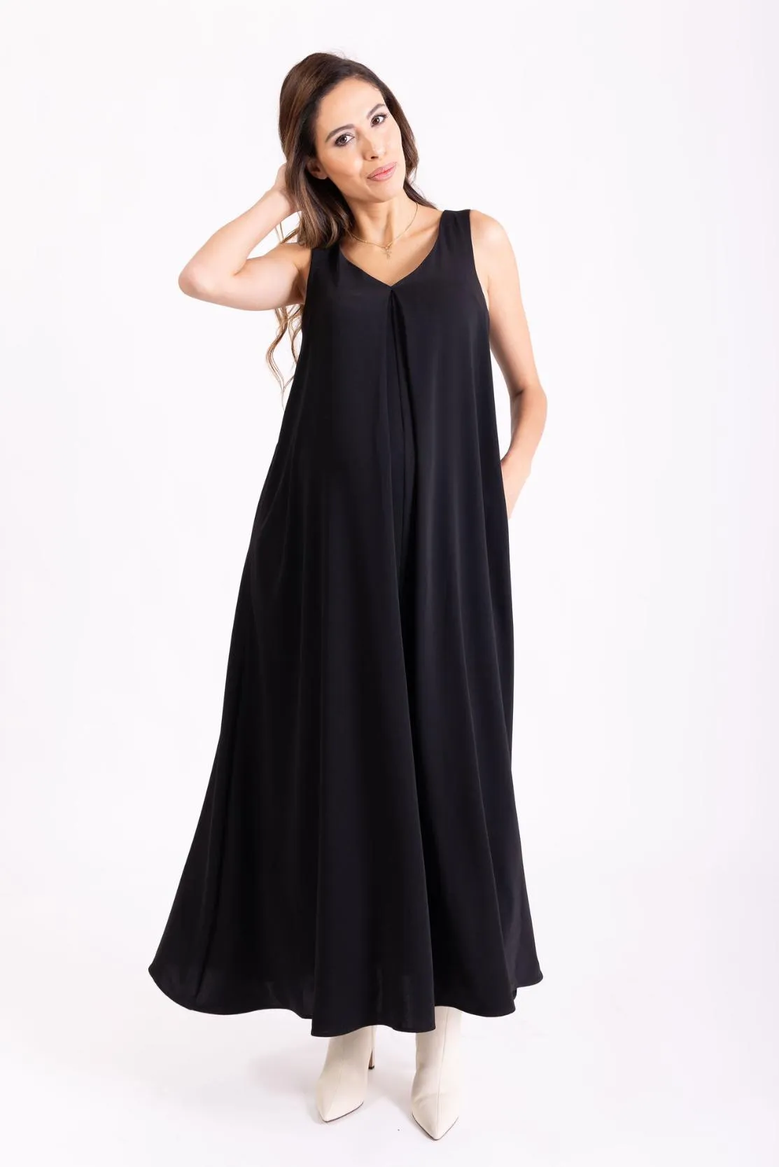 Black Maxi Trapeze, in Silky Crepe