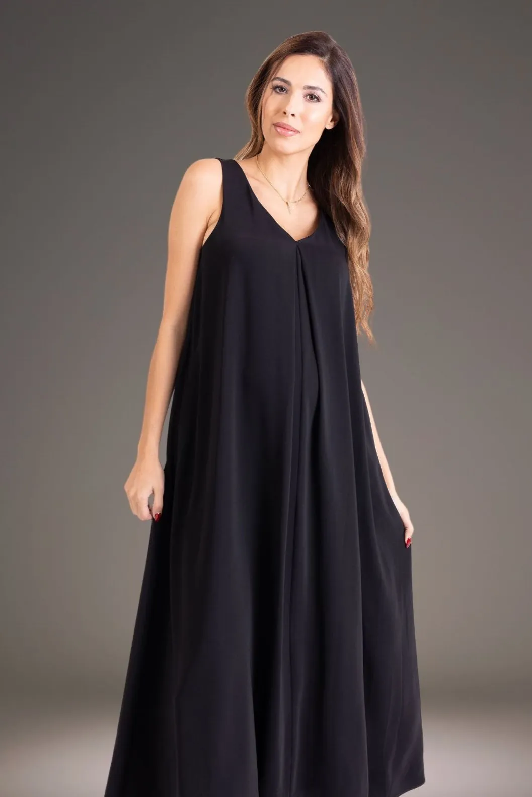 Black Maxi Trapeze, in Silky Crepe