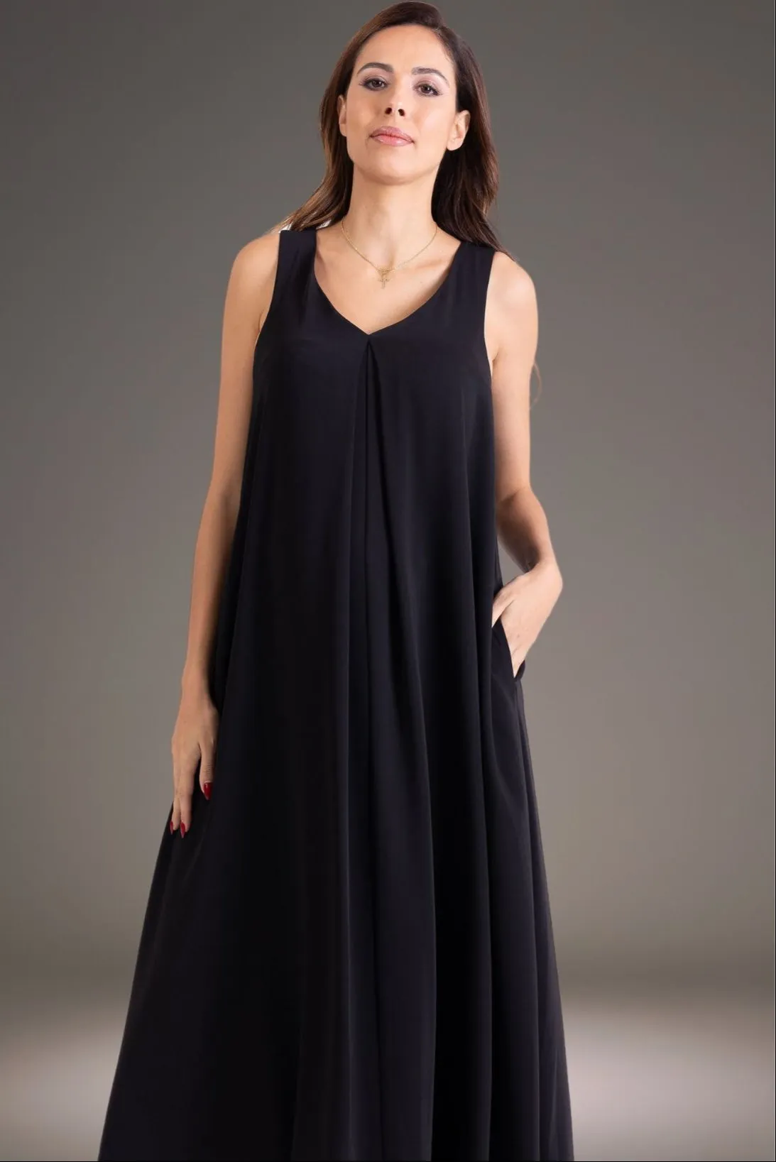 Black Maxi Trapeze, in Silky Crepe