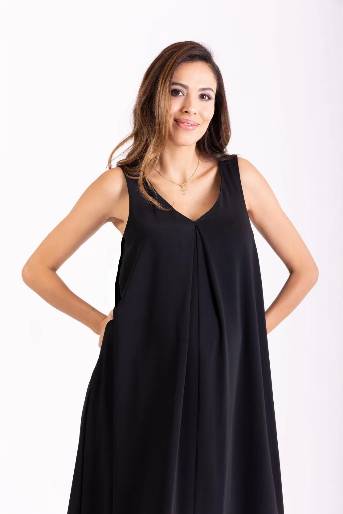 Black Maxi Trapeze, in Silky Crepe