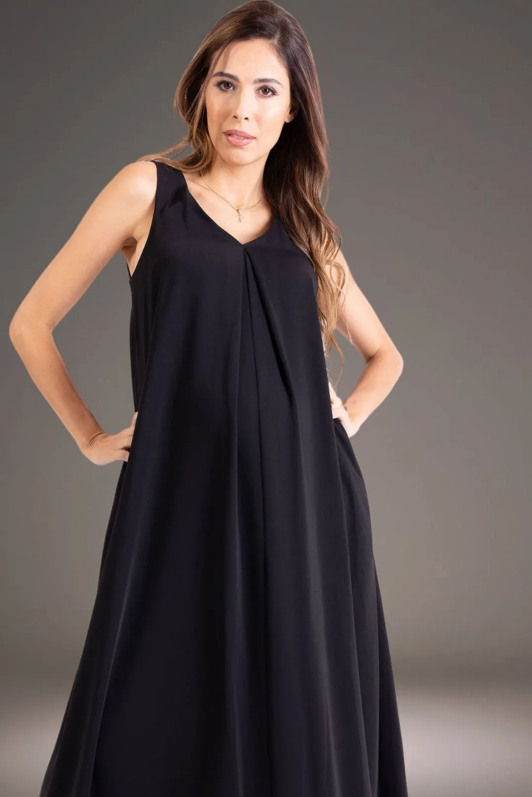 Black Maxi Trapeze, in Silky Crepe