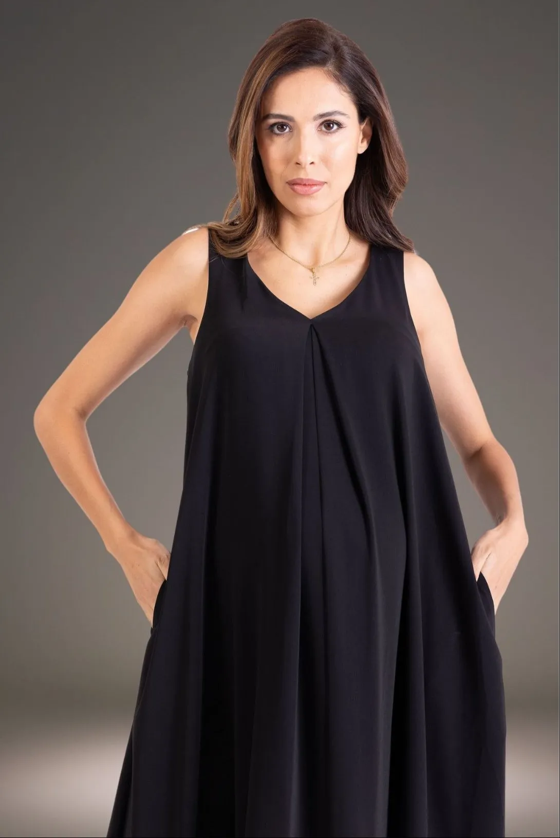 Black Maxi Trapeze, in Silky Crepe