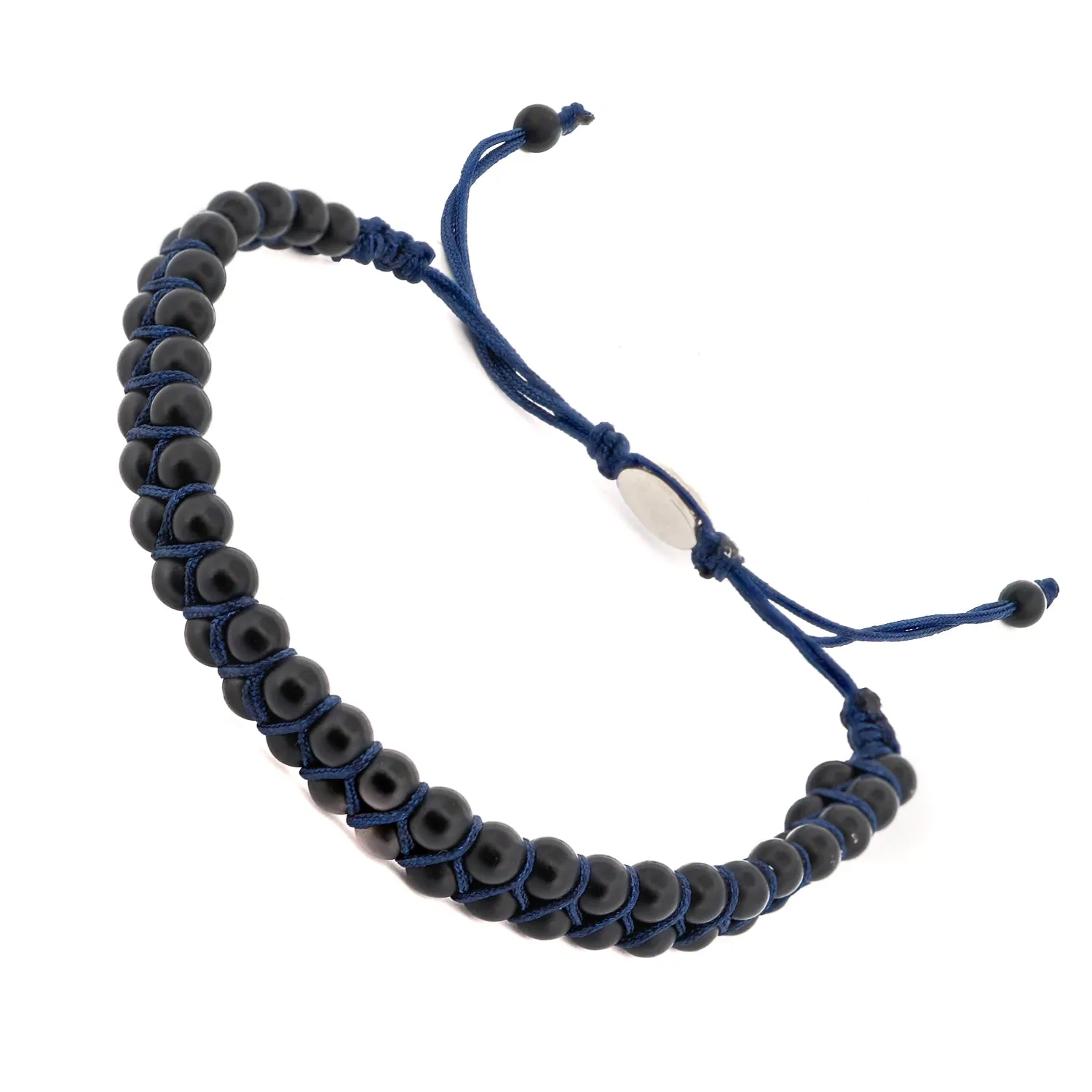 Black Onyx Stone Beaded Blue Rope Striking Bracelet