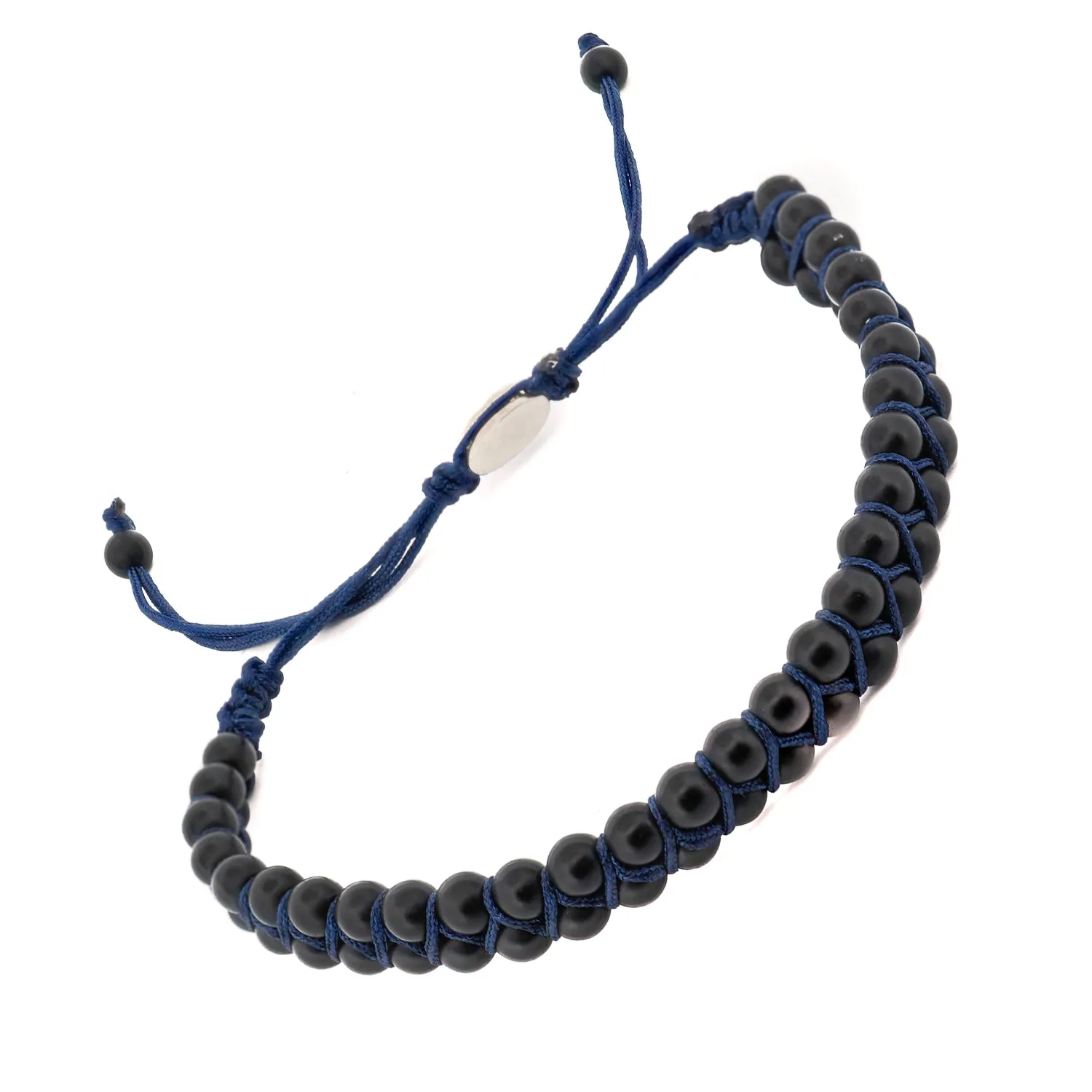Black Onyx Stone Beaded Blue Rope Striking Bracelet