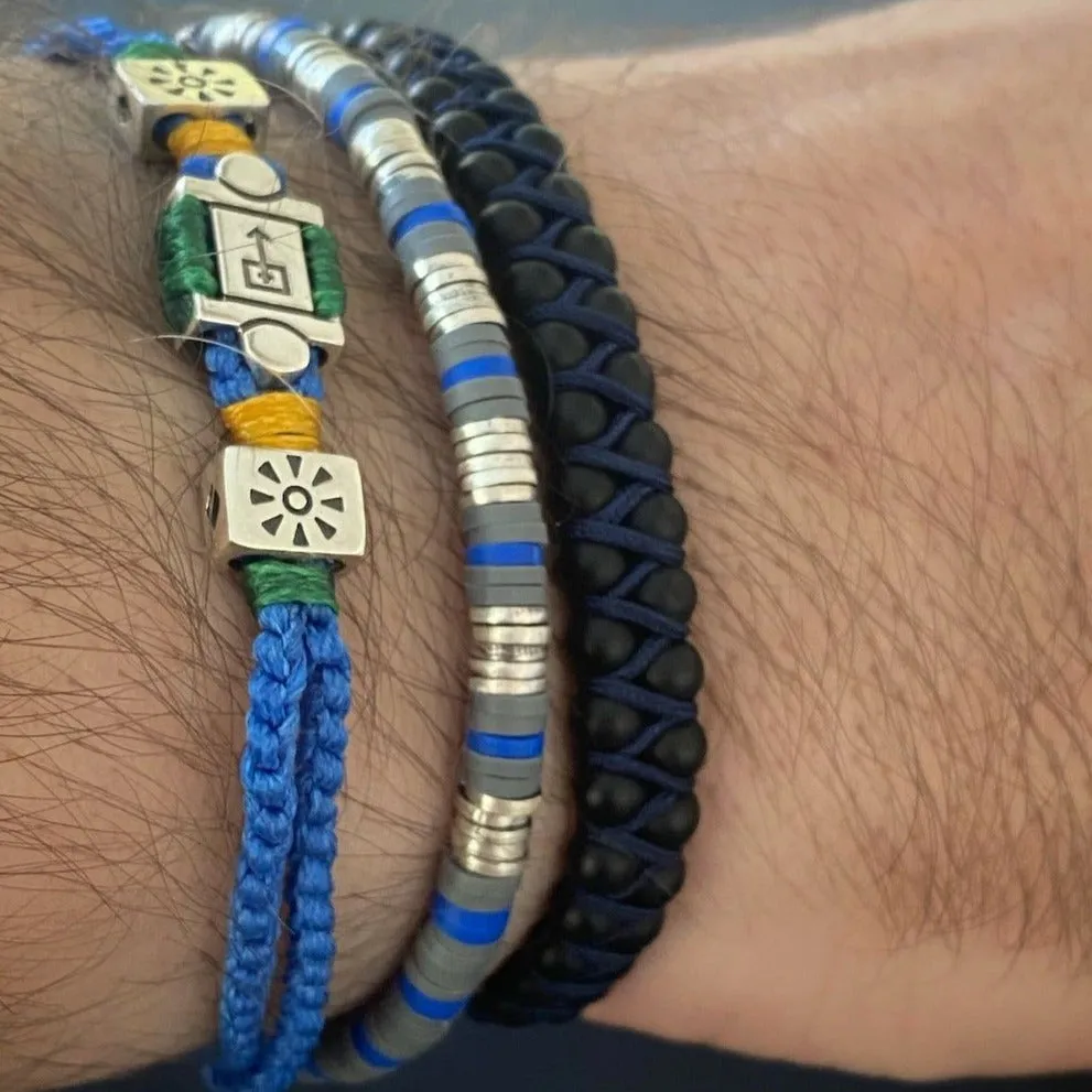 Black Onyx Stone Beaded Blue Rope Striking Bracelet