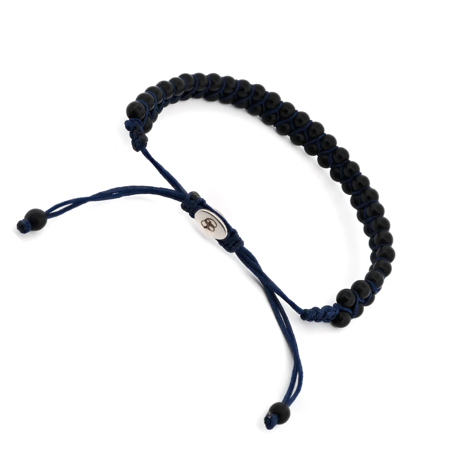 Black Onyx Stone Beaded Blue Rope Striking Bracelet