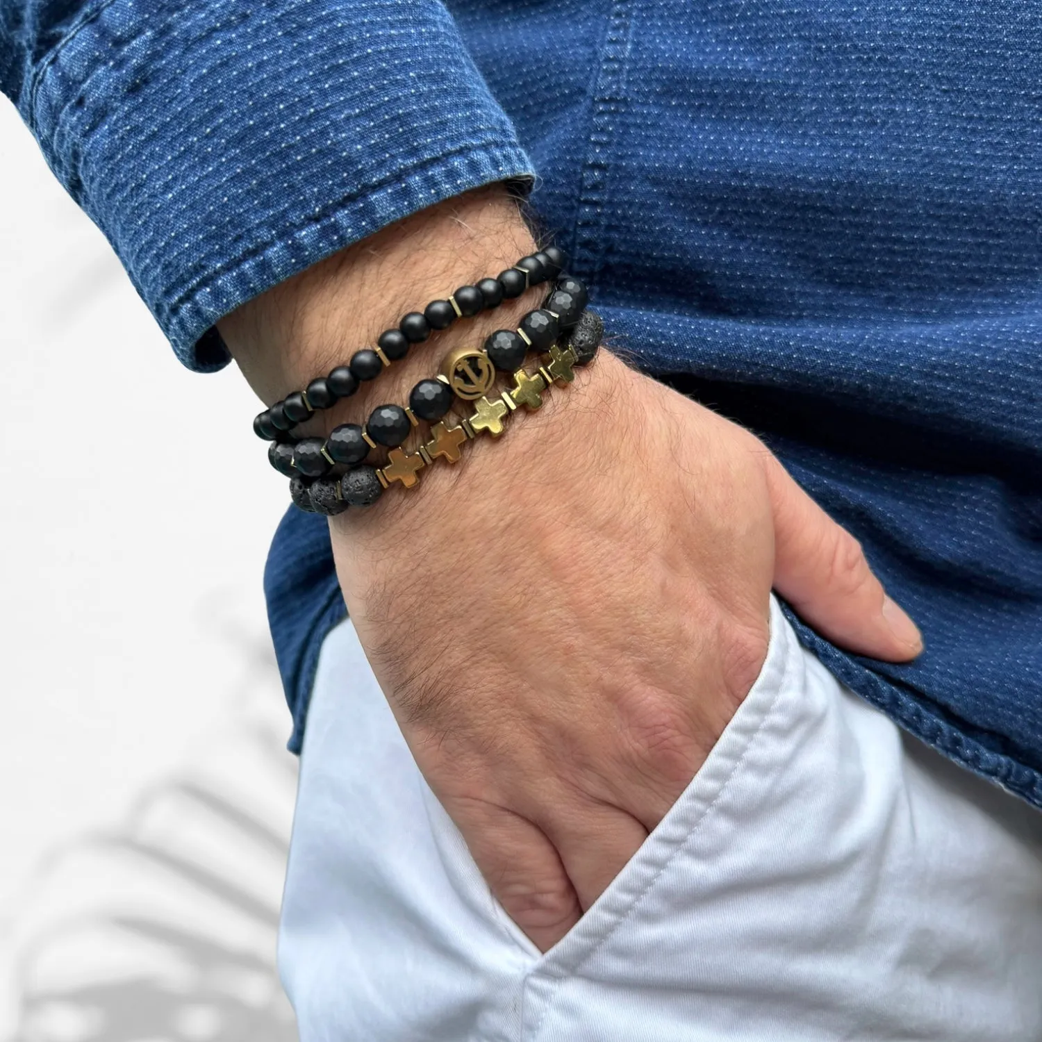 Black Onyx Stone Holy Spirit Anchor Bracelet