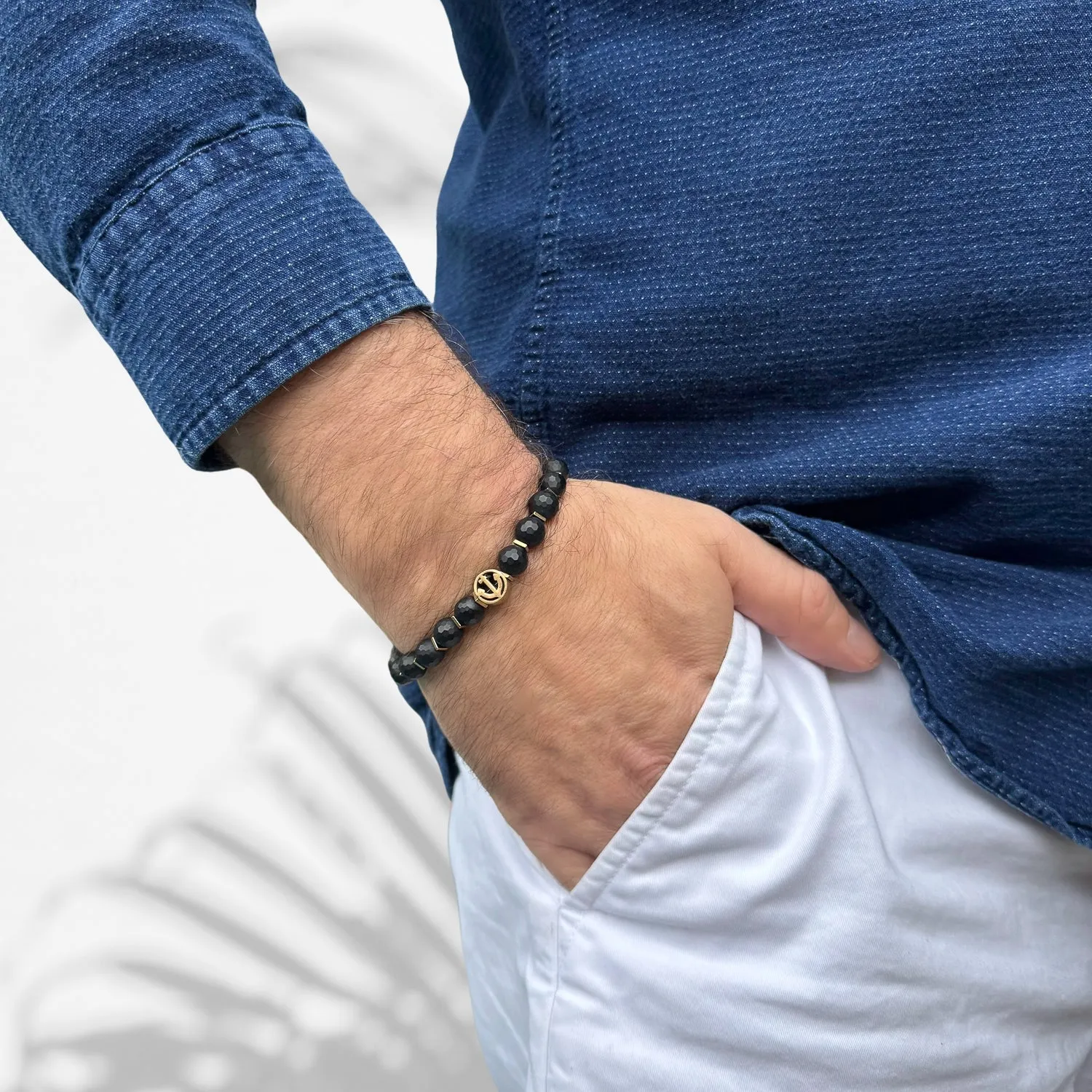 Black Onyx Stone Holy Spirit Anchor Bracelet