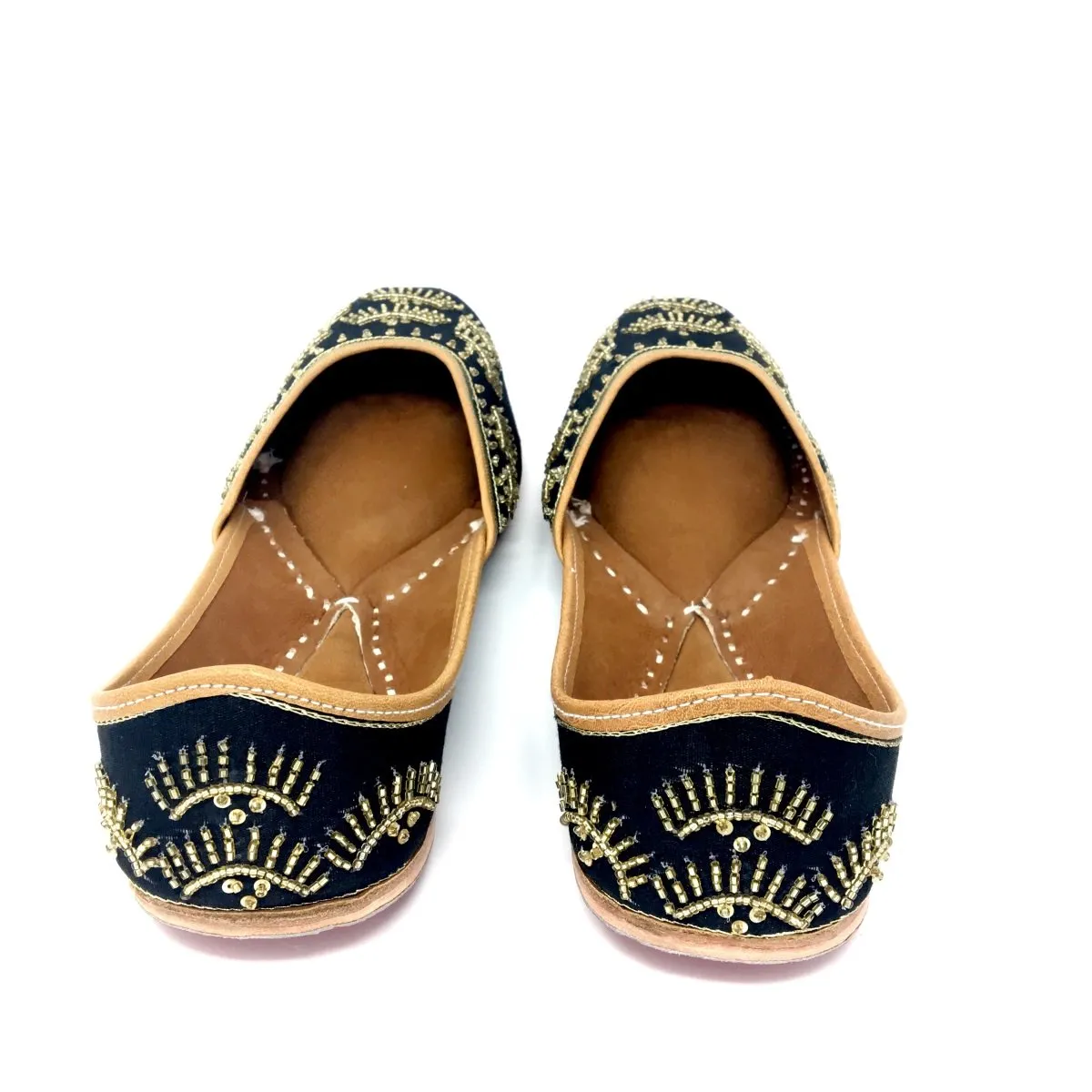 Black Punjabi Jutti / Shoes With Antique Gold Embroidery