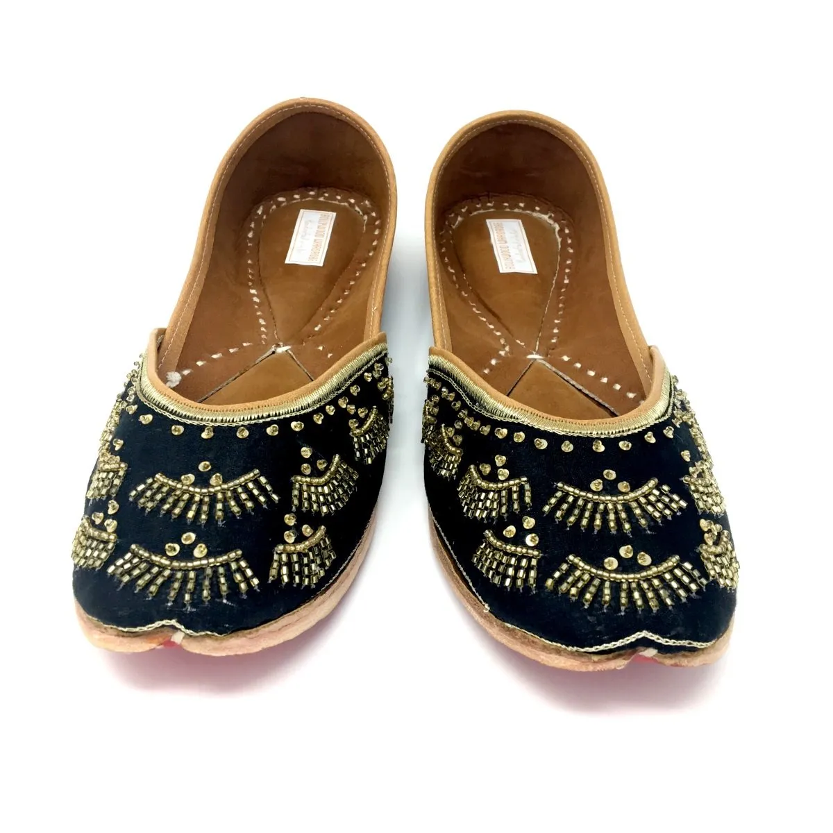 Black Punjabi Jutti / Shoes With Antique Gold Embroidery