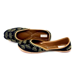 Black Punjabi Jutti / Shoes With Antique Gold Embroidery