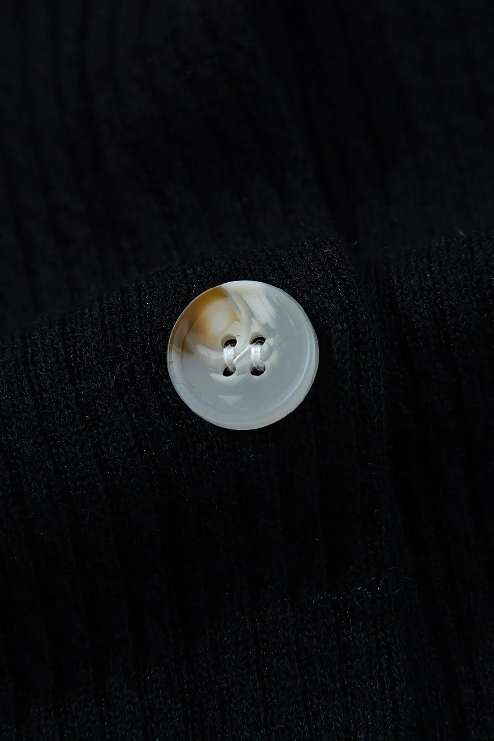 Black Solid Color Corduroy Buttoned Long Sleeve Shacket