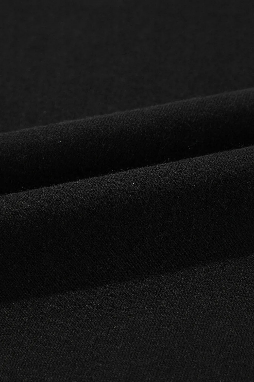 Black Solid O Neck High Low Hem Pullover Sweatshirt