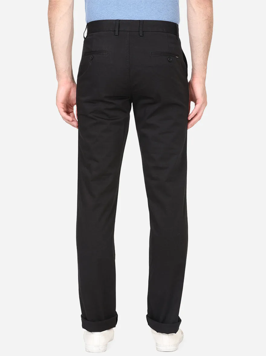 Black Solid Slim Fit Casual Trouser | Greenfibre