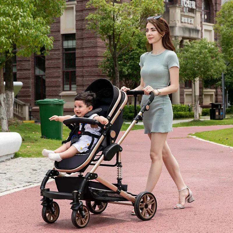 Black/Gold 3-in-1 Baby Stroller Luxury & Car Seat