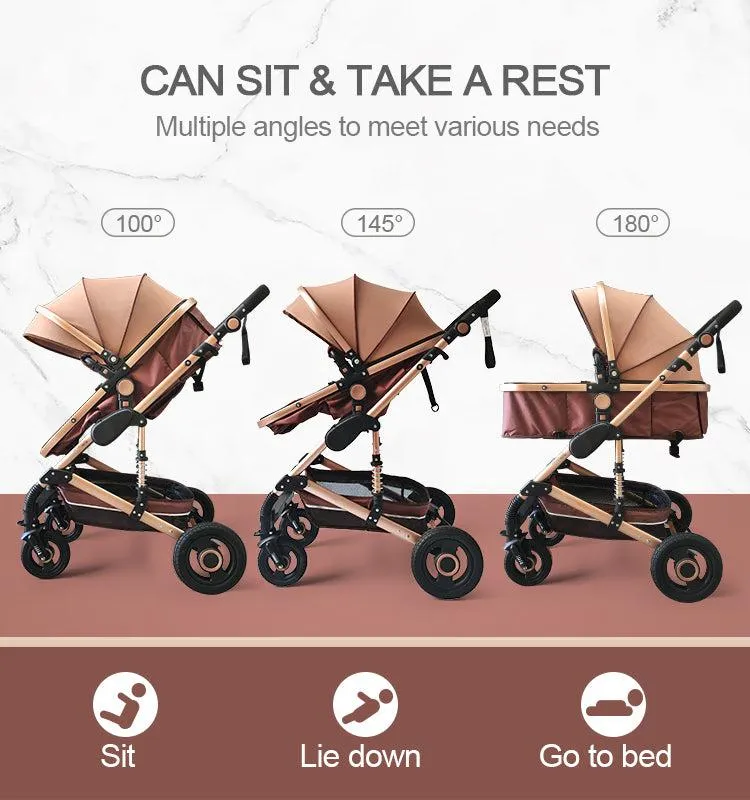 Black/Gold 3-in-1 Baby Stroller Luxury & Car Seat