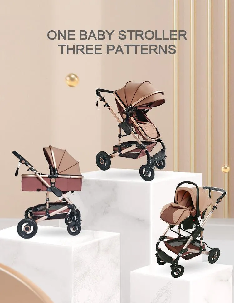 Black/Gold 3-in-1 Baby Stroller Luxury & Car Seat