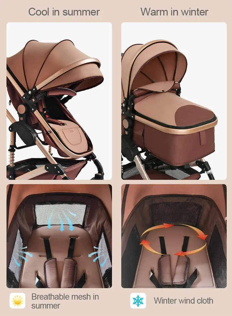 Black/Gold 3-in-1 Baby Stroller Luxury & Car Seat
