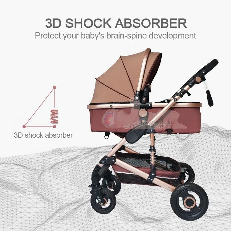Black/Gold 3-in-1 Baby Stroller Luxury & Car Seat