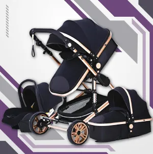 Black/Gold 3-in-1 Baby Stroller Luxury & Car Seat