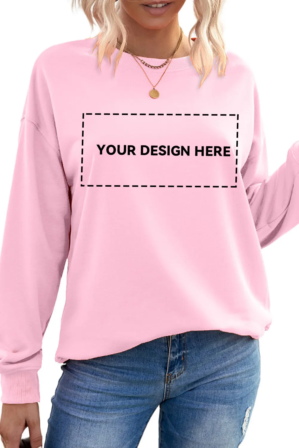 Blank Apparel - Red Plain Crew Neck Pullover Sweatshirt