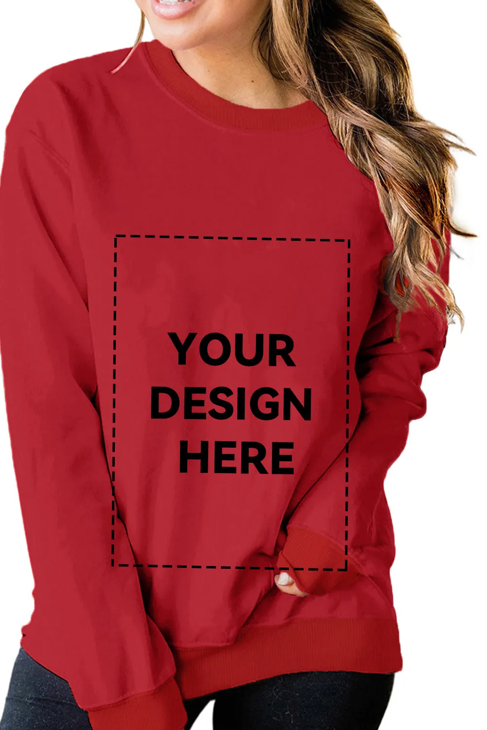 Blank Apparel - Red Plain Crew Neck Pullover Sweatshirt