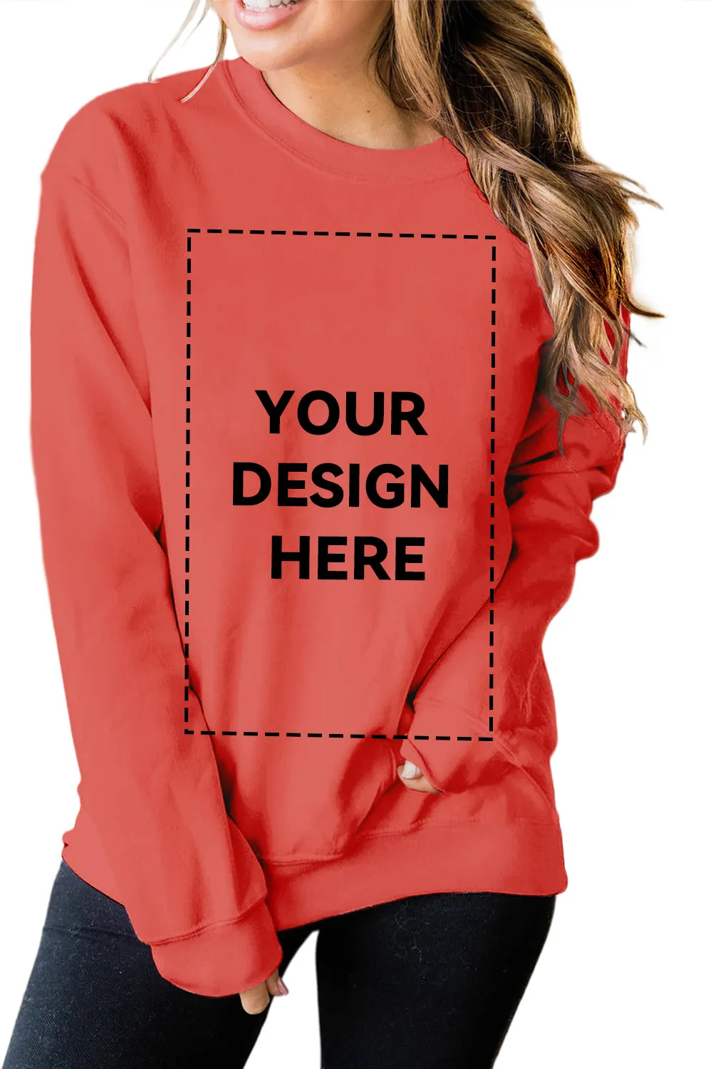 Blank Apparel - Red Plain Crew Neck Pullover Sweatshirt