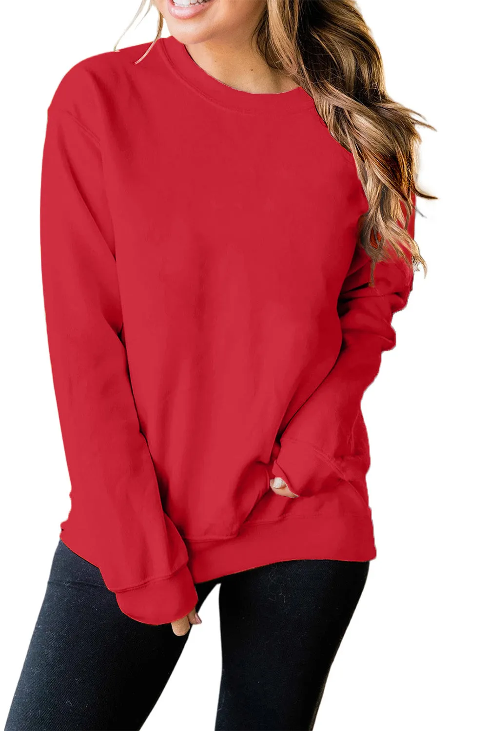 Blank Apparel - Red Plain Crew Neck Pullover Sweatshirt