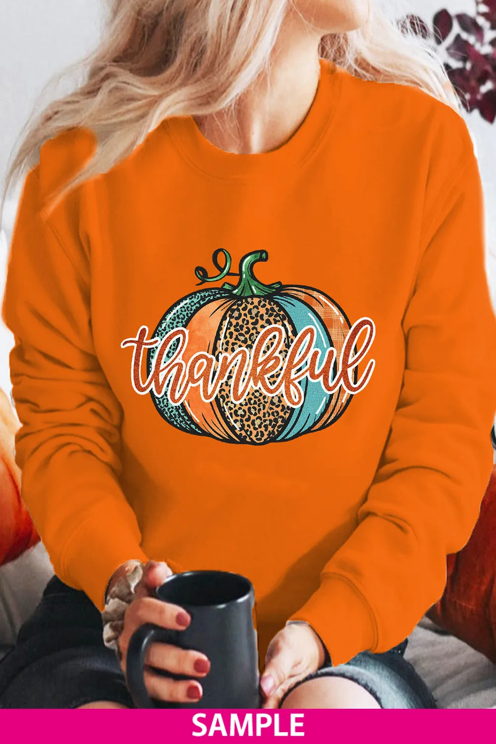 Blank Apparel - Red Plain Crew Neck Pullover Sweatshirt