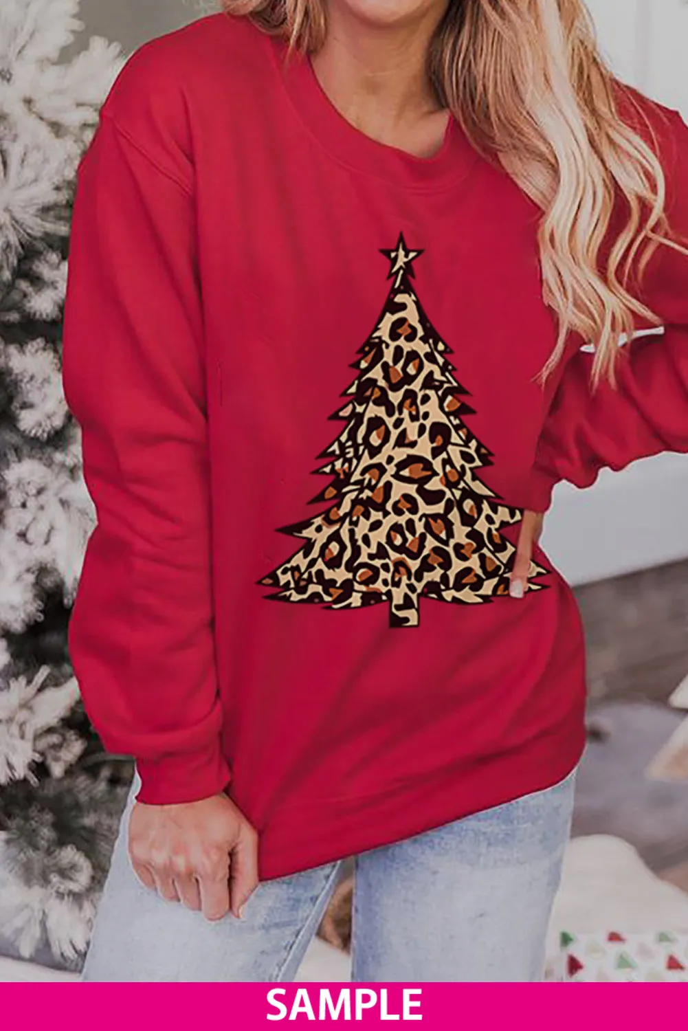 Blank Apparel - Red Plain Crew Neck Pullover Sweatshirt