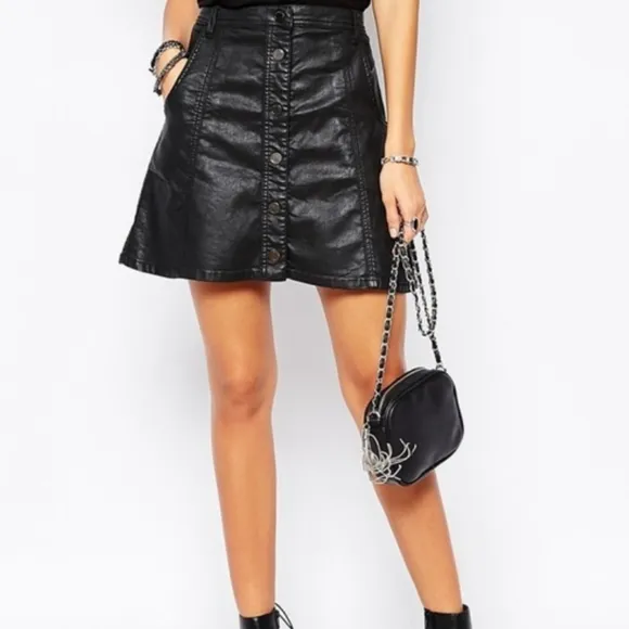 Blank NYC Faux Leather Black Moto Biker Button Front Mini Skirt Size 29