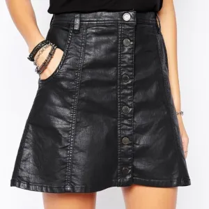 Blank NYC Faux Leather Black Moto Biker Button Front Mini Skirt Size 29