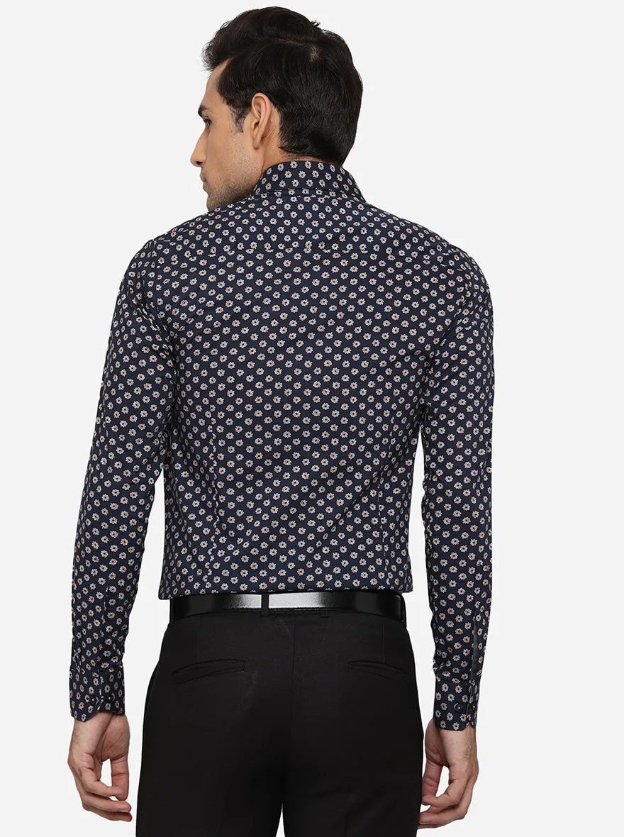 Blue & Grey Printed Slim Fit Party Wear Shirt | JB Studio